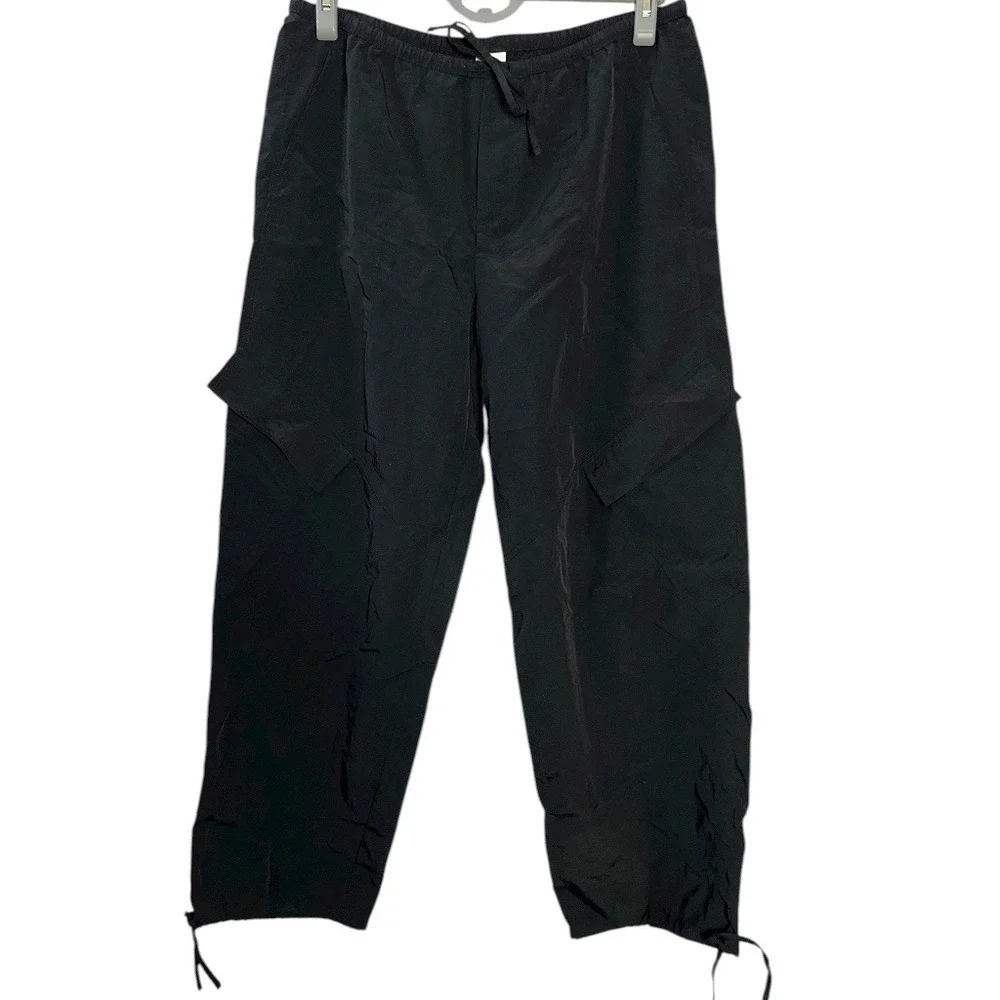 No Boundaries Black Nylon Cargo Pants Drawstring Size M NOBO Gorpcore Y2K Womens